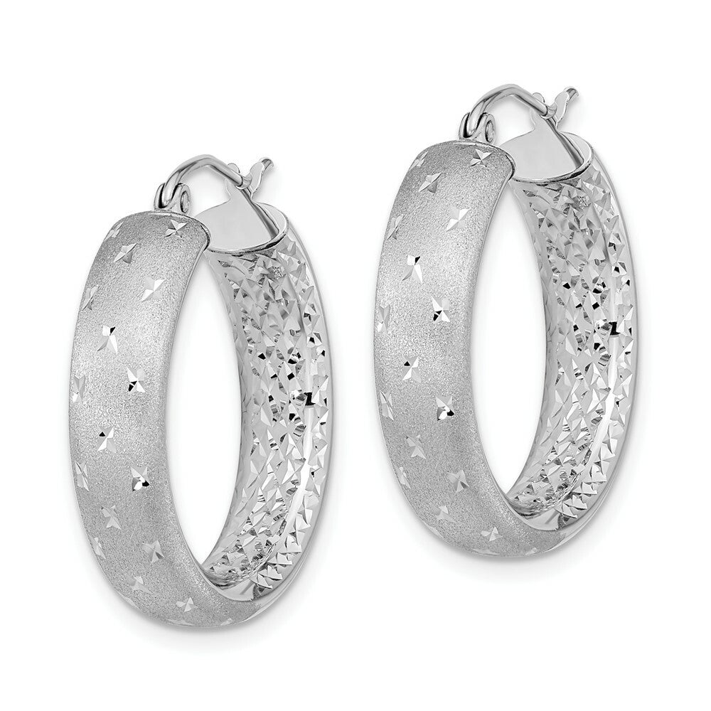 14k White Gold Polished, Satin & Diamond-cut In/Out Hoop Earrings