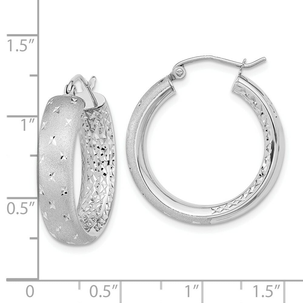 14k White Gold Polished, Satin & Diamond-cut In/Out Hoop Earrings