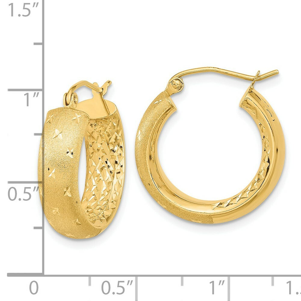 14K Yellow Gold Polished, Satin & Diamond-cut In/Out Hoop Earrings