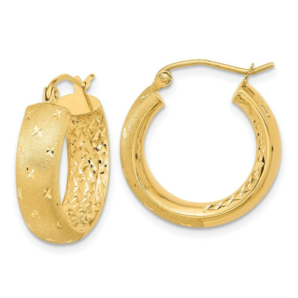 14K Yellow Gold Polished, Satin & Diamond-cut In/Out Hoop Earrings