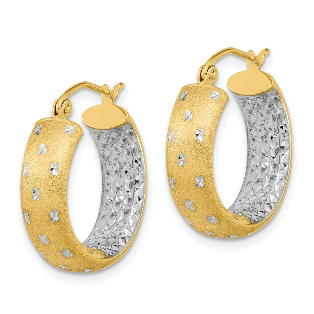 14k Two-tone Gold Polished, Satin & Diamond-cut In Out Hoop Earrings