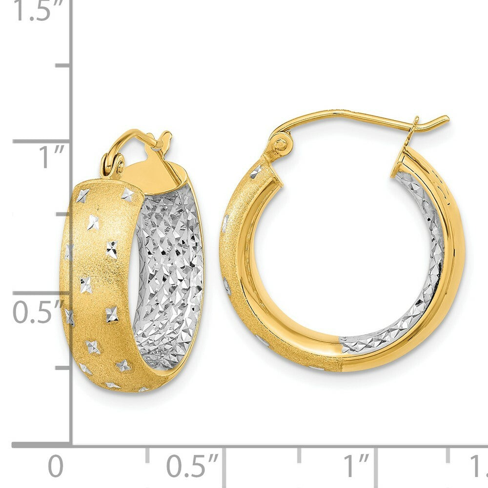 14k Two-tone Gold Polished, Satin & Diamond-cut In Out Hoop Earrings