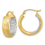 Load image into Gallery viewer, 14k Two-tone Gold Polished, Satin &amp; Diamond-cut In Out Hoop Earrings
