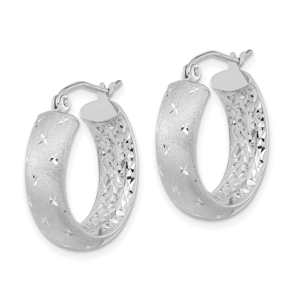 14k White Gold Polished, Satin & Diamond-cut In/Out Hoop Earrings