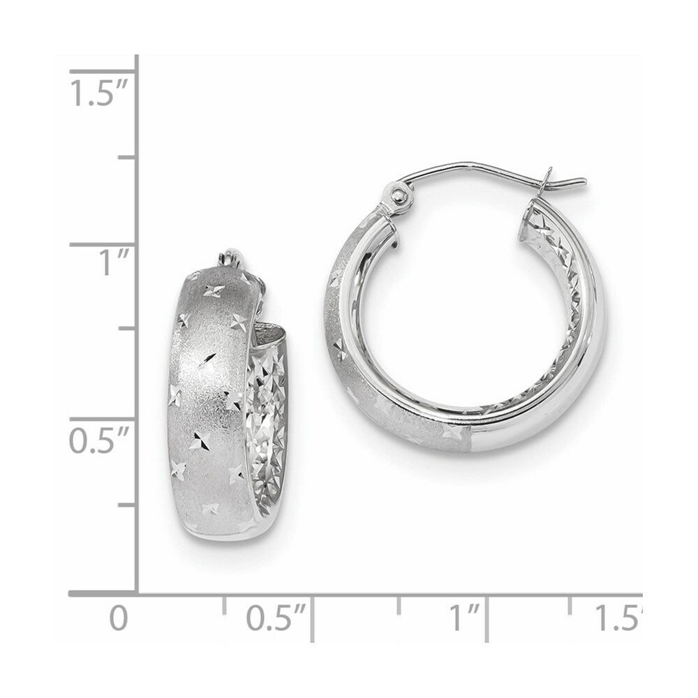 14k White Gold Polished, Satin & Diamond-cut In/Out Hoop Earrings