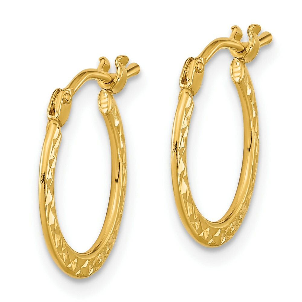 14K Yellow Gold Diamond-cut and Polished Hoop Earrings