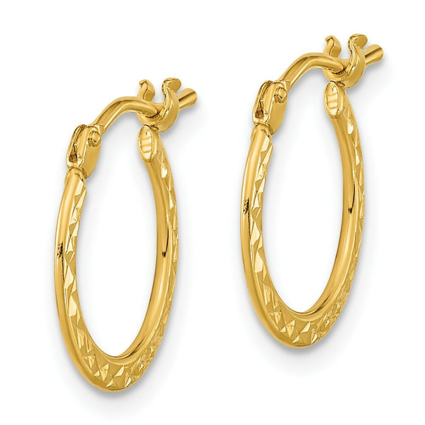 14K Yellow Gold Diamond-cut and Polished Hoop Earrings