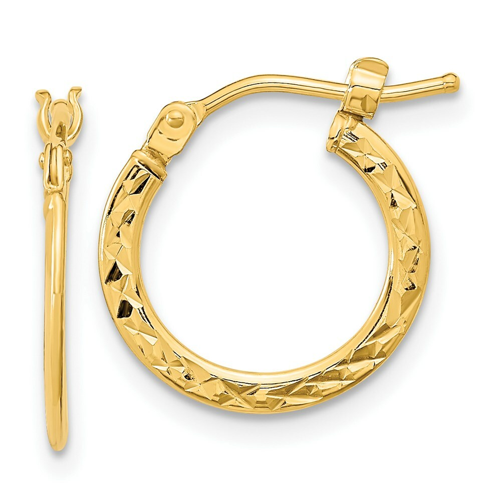 14K Yellow Gold Diamond-cut and Polished Hoop Earrings