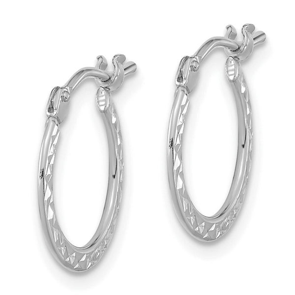 14k White Gold Diamond-cut and Polished Hoop Earrings