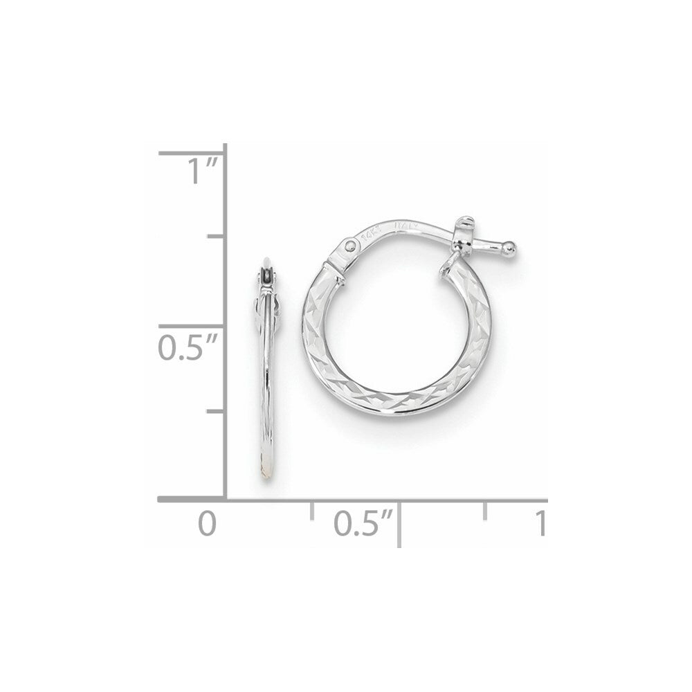14k White Gold Diamond-cut and Polished Hoop Earrings