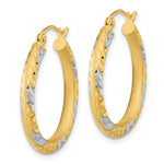 Load image into Gallery viewer, 14k Two-tone Gold Diamond-cut &amp; Satin 25mm 1 inch Hoop Earrings
