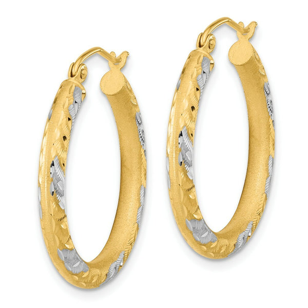 14k Two-tone Gold Diamond-cut & Satin 25mm 1 inch Hoop Earrings