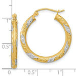Load image into Gallery viewer, 14k Two-tone Gold Diamond-cut &amp; Satin 25mm 1 inch Hoop Earrings
