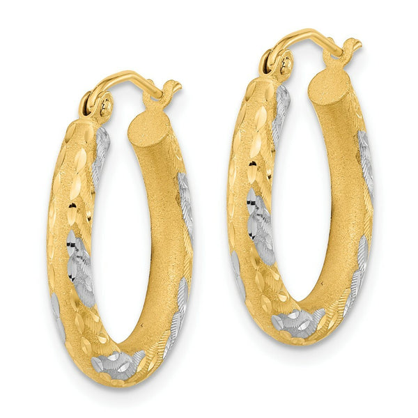 14k Two-tone Gold Diamond-cut & Satin Hoop Earrings