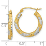 Load image into Gallery viewer, 14k Two-tone Gold Diamond-cut &amp; Satin Hoop Earrings
