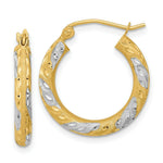 Load image into Gallery viewer, 14k Two-tone Gold Diamond-cut &amp; Satin Hoop Earrings
