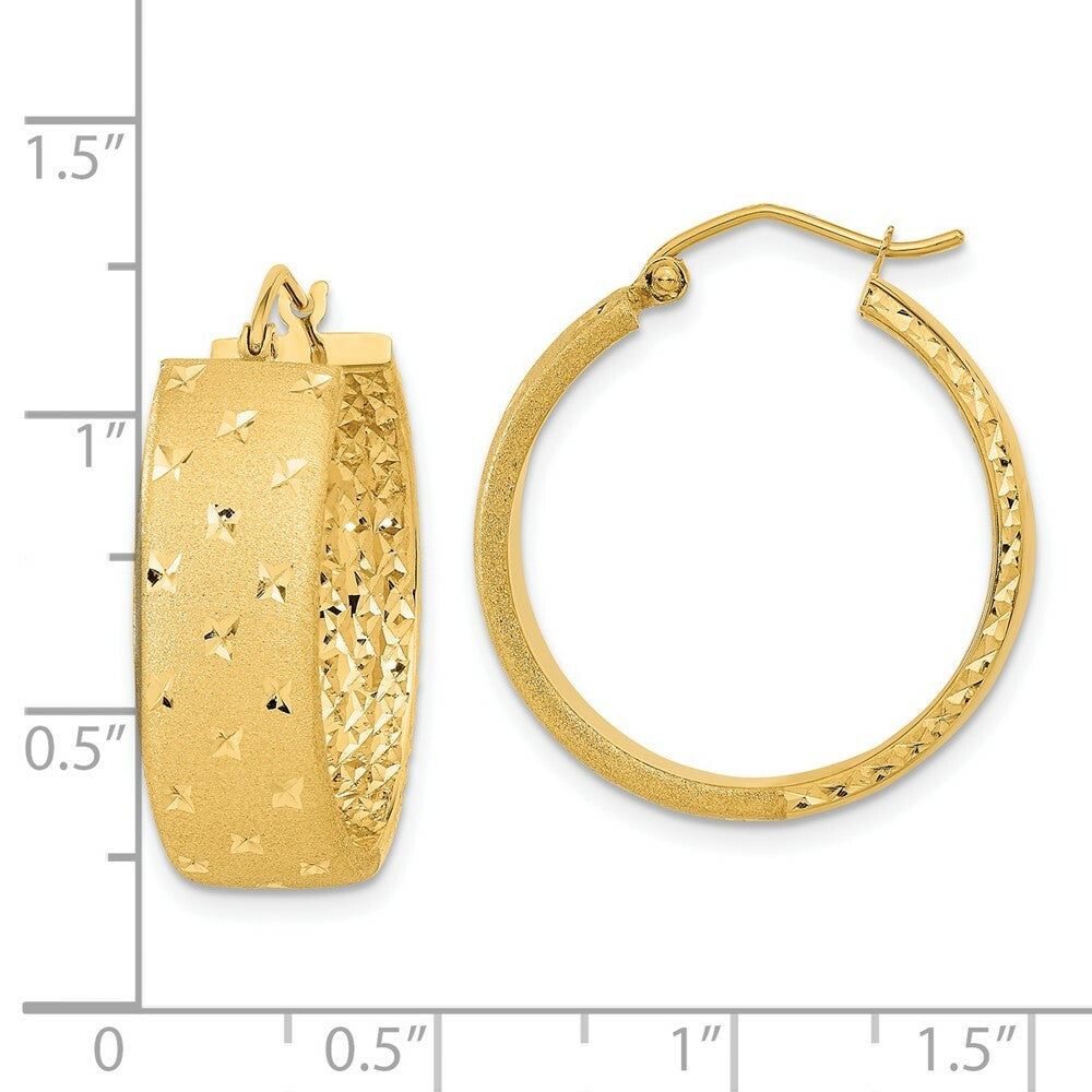 14K Yellow Gold Polished, Satin & Diamond-cut Hoop Earrings