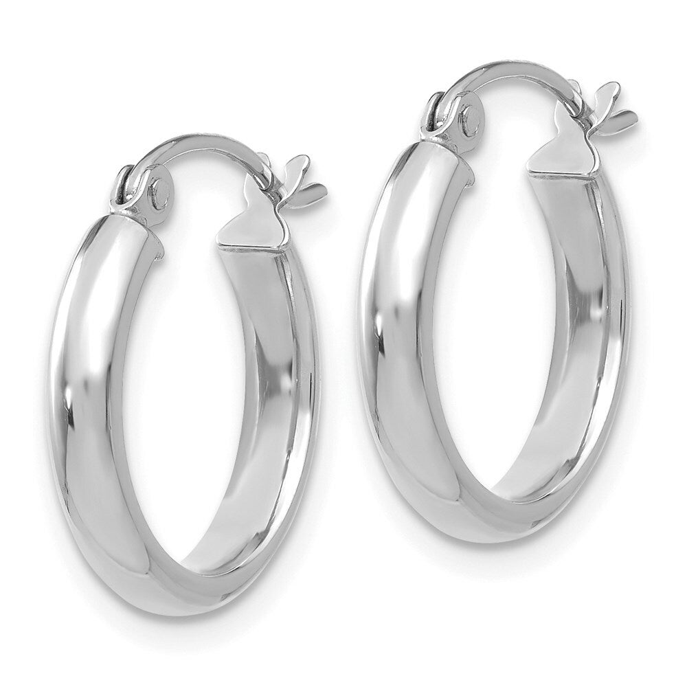 14K White Gold Round Tube Hoop Earrings  12mm length