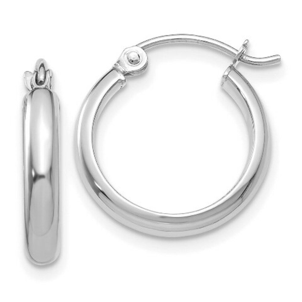 14K White Gold Round Tube Hoop Earrings  12mm length