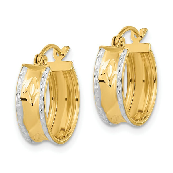 14k Two-tone Gold Polished & Diamond-cut 5mm x 15mm Hoops