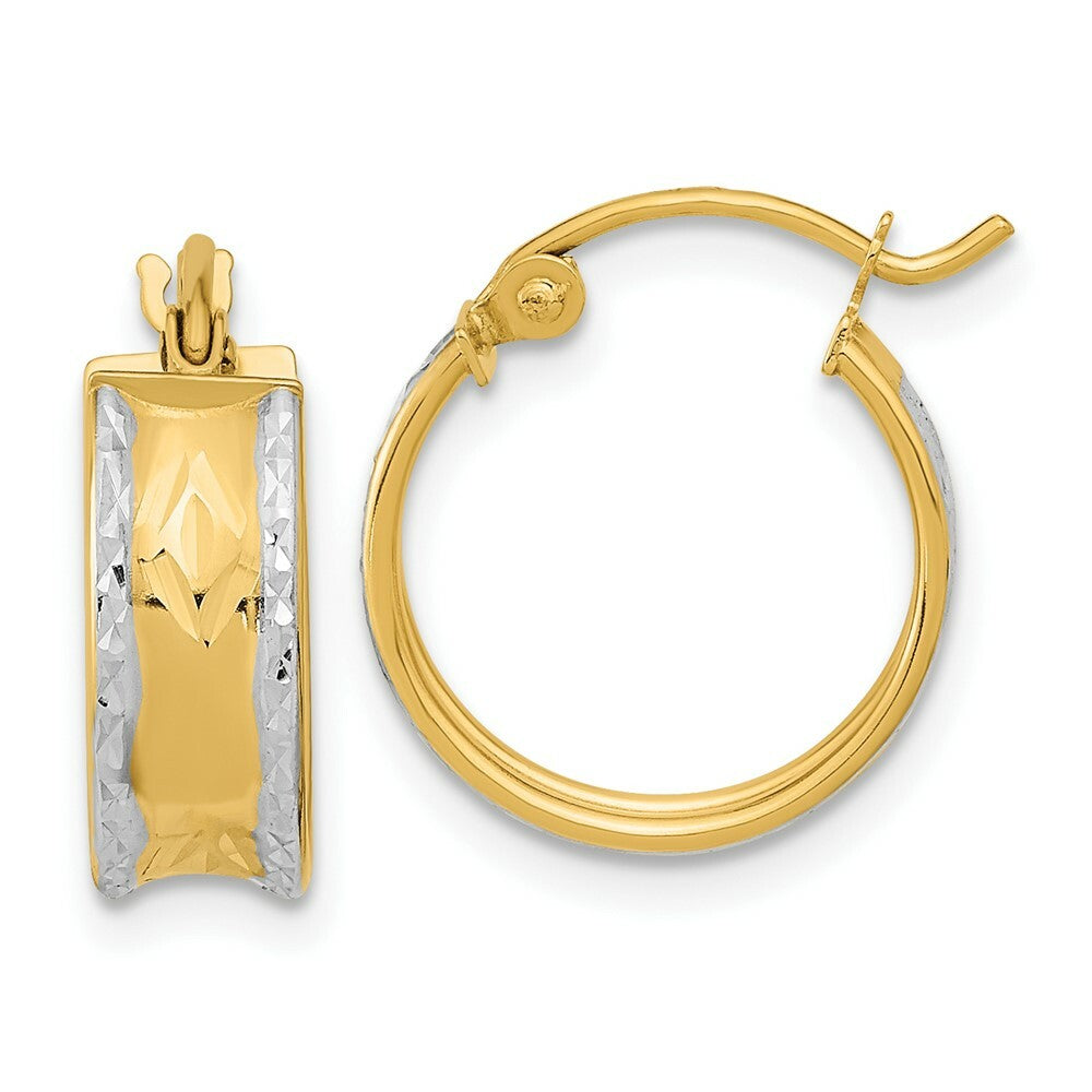 14k Two-tone Gold Polished & Diamond-cut 5mm x 15mm Hoops