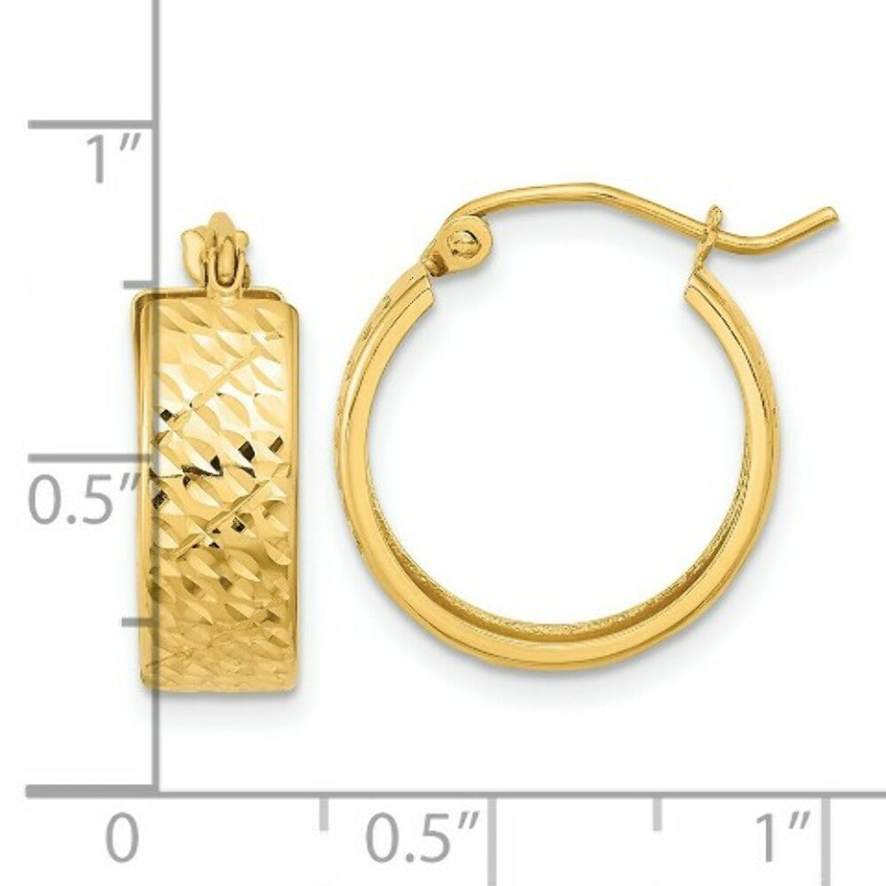 14K Yellow Gold Diamond-cut Hoop Earrings