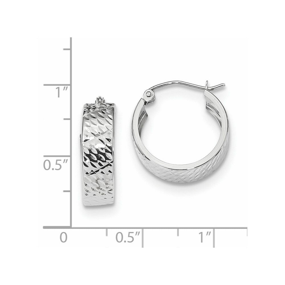 14k White Gold Diamond-cut Hoop Earrings
