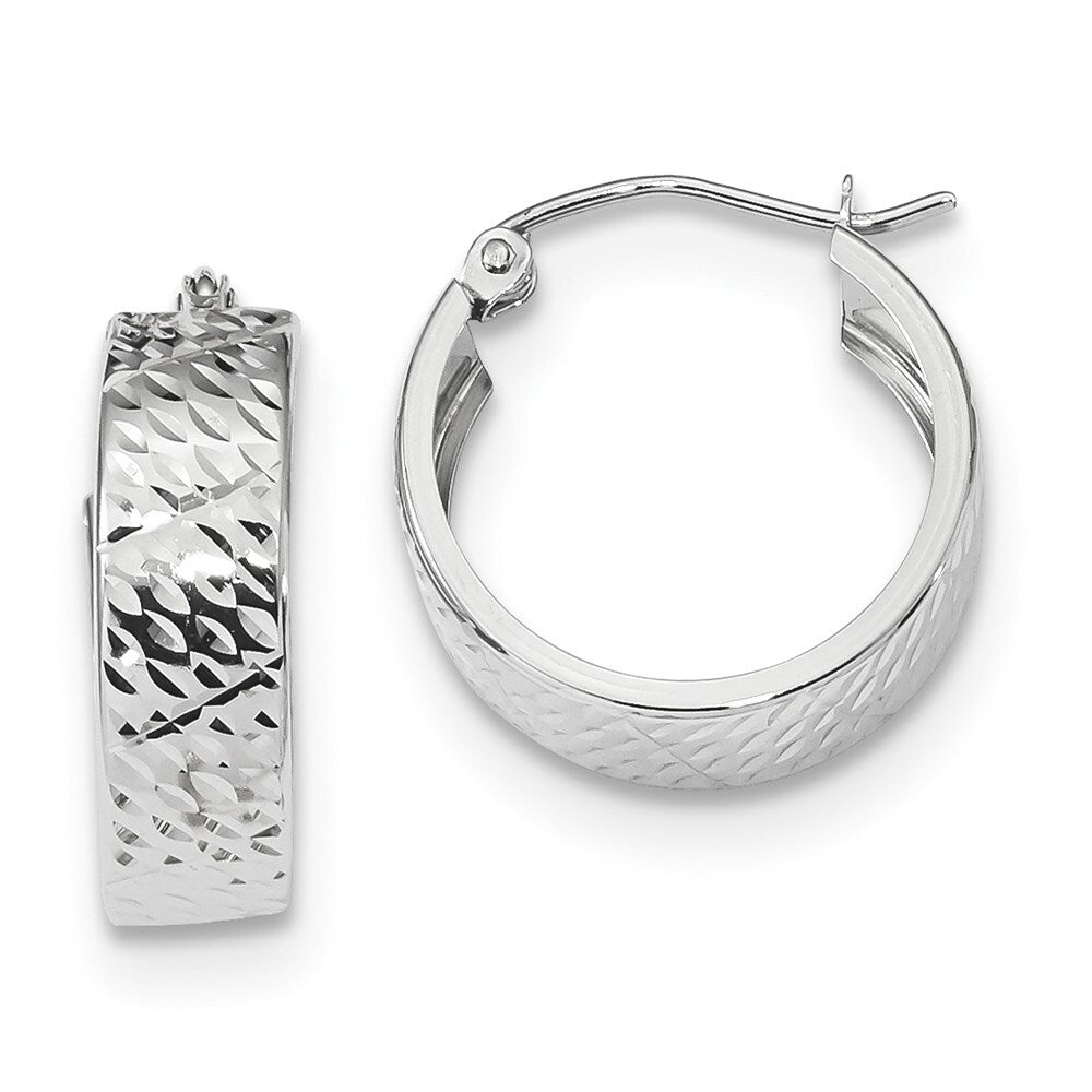 14k White Gold Diamond-cut Hoop Earrings