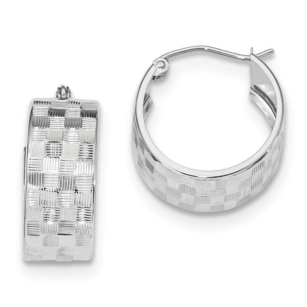 14k White Gold Diamond-cut Hoop Earrings
