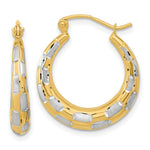 Load image into Gallery viewer, 14k Two-tone Gold Polished, Satin &amp; Diamond-cut Checkered 21mm Hoop Earrings
