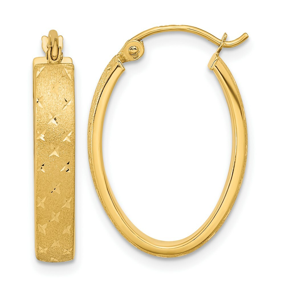 14K Yellow Gold Polished, Satin & Diamond-cut Hoop Earrings