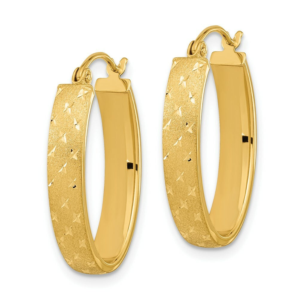 14K Yellow Gold Polished, Satin & Diamond-cut Hoop Earrings