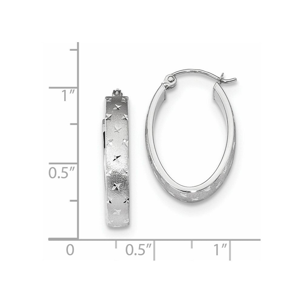 14k White Gold Polished, Satin & Diamond-cut Hoop Earrings