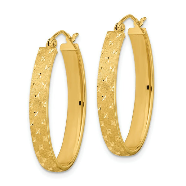 14K Yellow Gold Polished, Satin & Diamond-cut Hoop Earrings