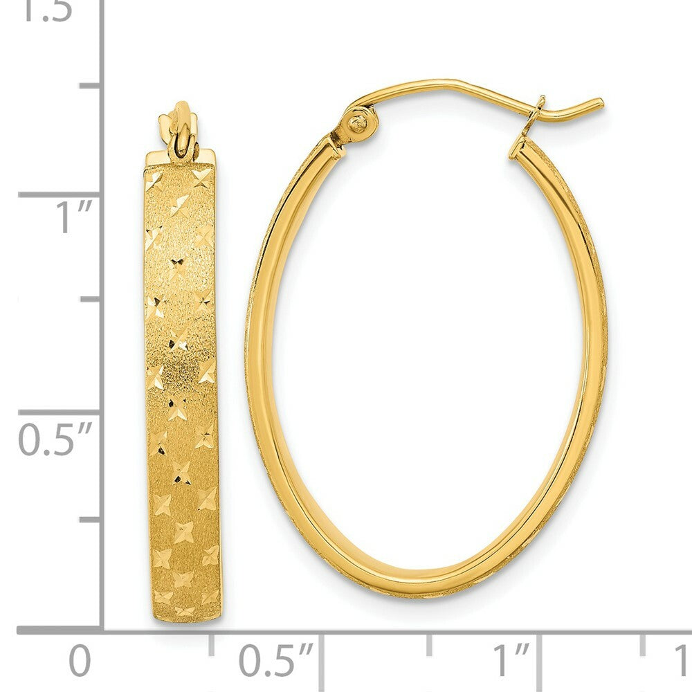 14K Yellow Gold Polished, Satin & Diamond-cut Hoop Earrings