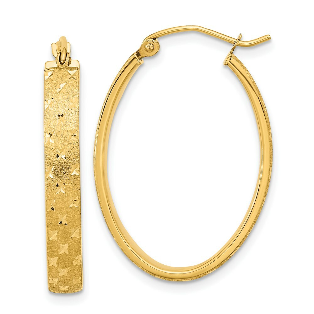 14K Yellow Gold Polished, Satin & Diamond-cut Hoop Earrings
