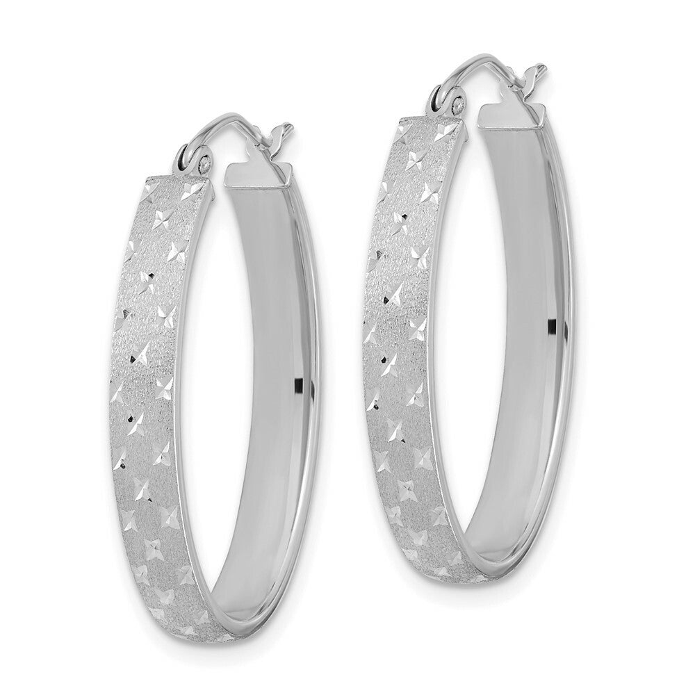 14k White Gold Polished, Satin & Diamond-cut Hoop Earrings