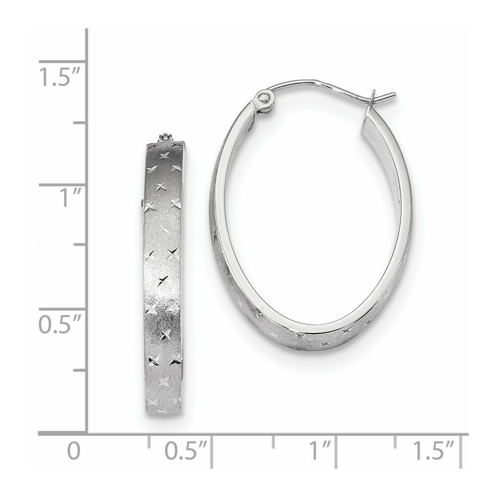 14k White Gold Polished, Satin & Diamond-cut Hoop Earrings