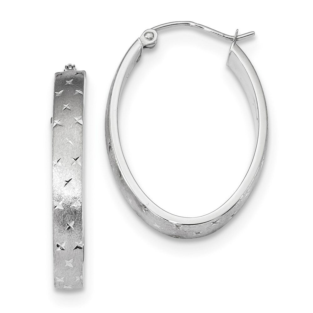 14k White Gold Polished, Satin & Diamond-cut Hoop Earrings