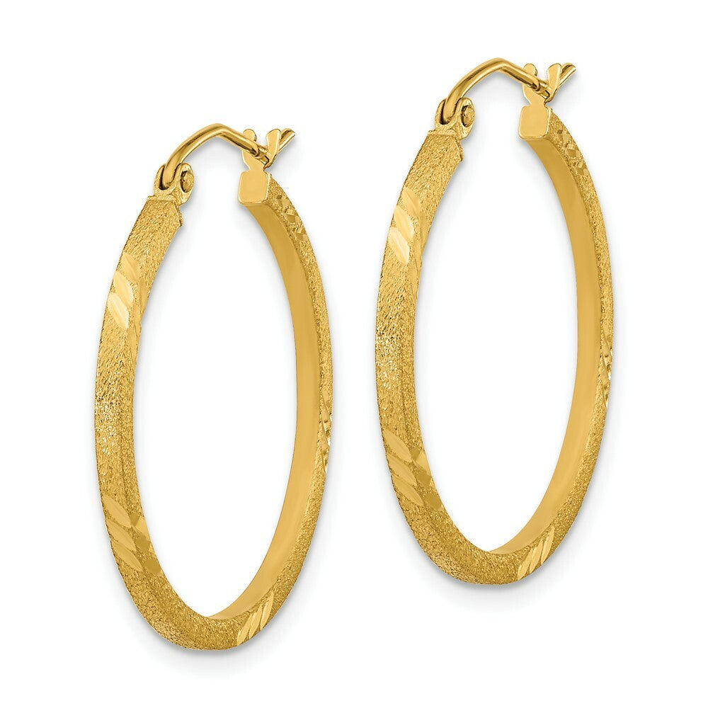 14K Yellow Gold Satin & Diamond-cut Square Tube Hoop Earrings
