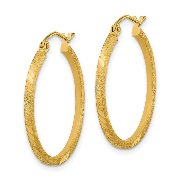 14K Yellow Gold Satin & Diamond-cut Square Tube Hoop Earrings