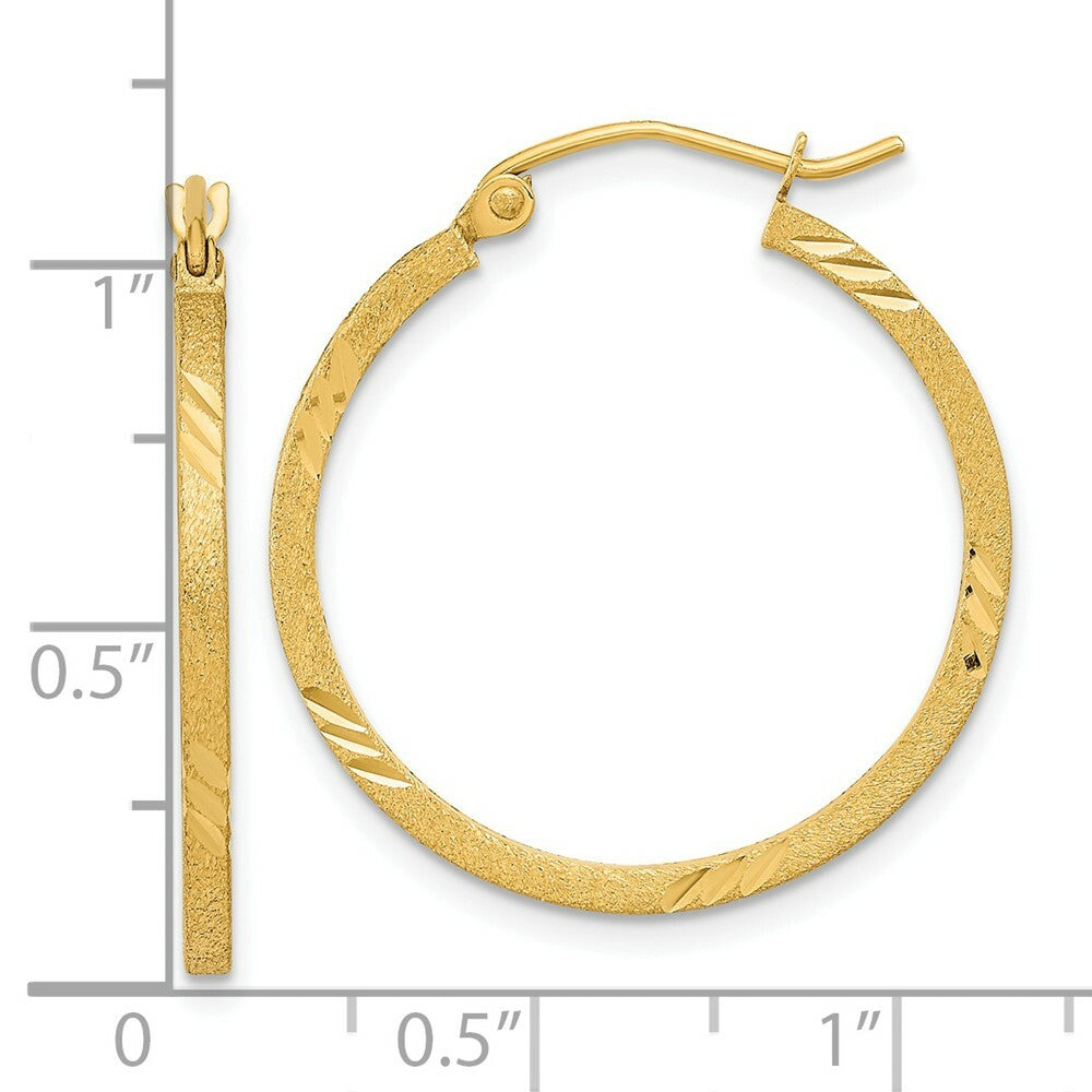 14K Yellow Gold Satin & Diamond-cut Square Tube Hoop Earrings
