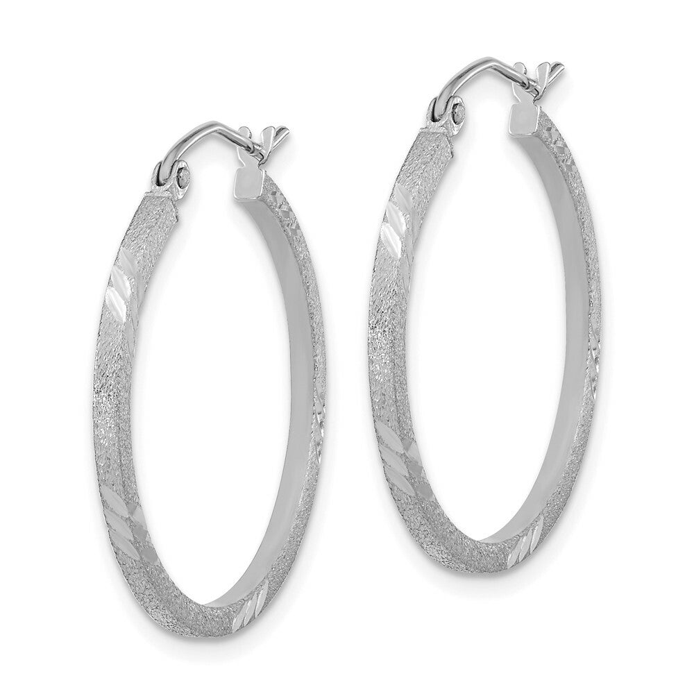 14k White Gold Satin & Diamond-cut Square Tube Hoop Earrings