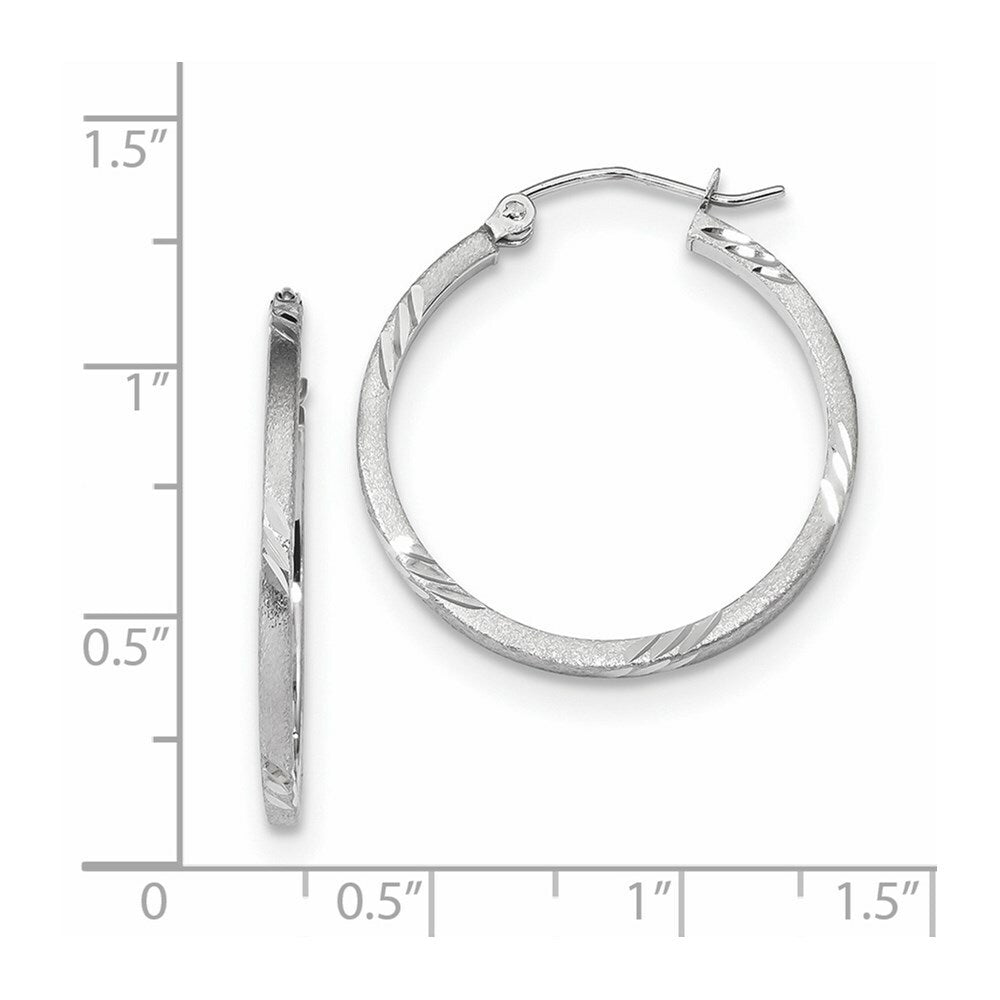 14k White Gold Satin & Diamond-cut Square Tube Hoop Earrings