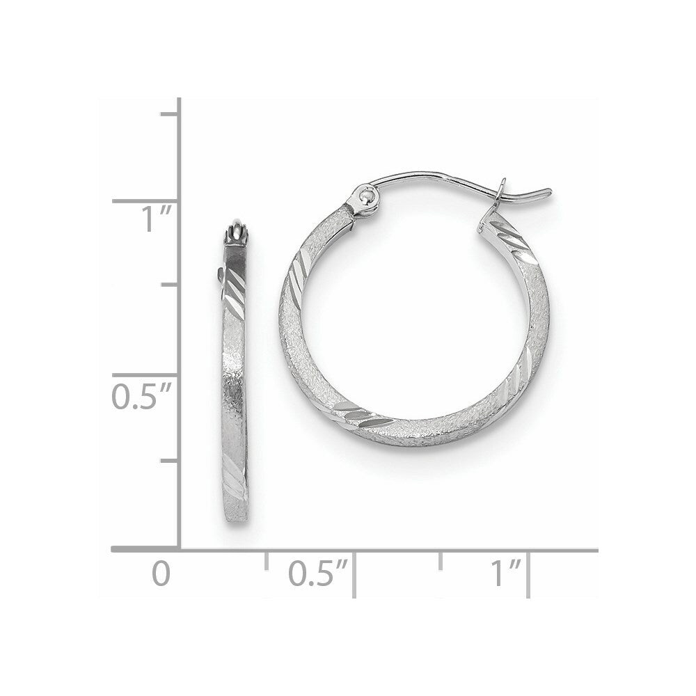 14k White Gold Satin & Diamond-cut Square Tube Hoop Earrings