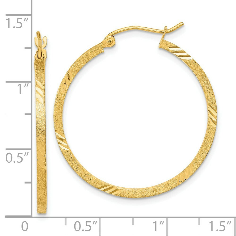 14K Yellow Gold Satin & Diamond-cut Square Tube Hoop Earrings