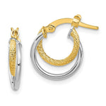 Load image into Gallery viewer, 14K Two-Tone Gold Polished &amp; Textured Hinged Hoop Earrings
