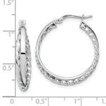 Load image into Gallery viewer, 14K White Gold Polished &amp; Textured Hinged Hoop Earrings
