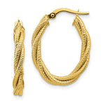 Load image into Gallery viewer, 14K Yellow Gold Polished Textured Twisted Oval Hoop Earrings
