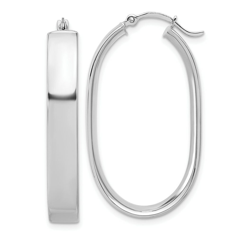 14k White Gold Oval Hoop Earrings